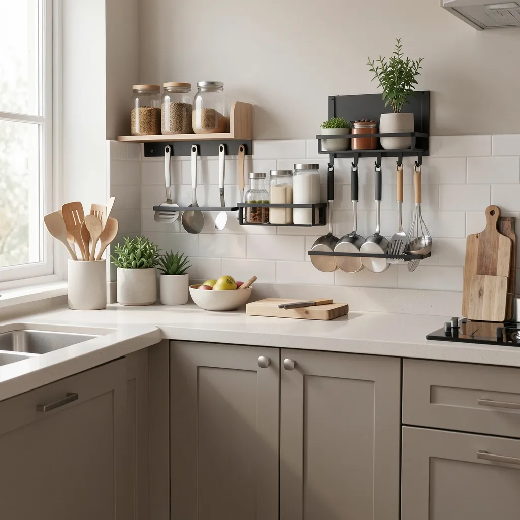 Person writing message while viewing kitchen wall organizer